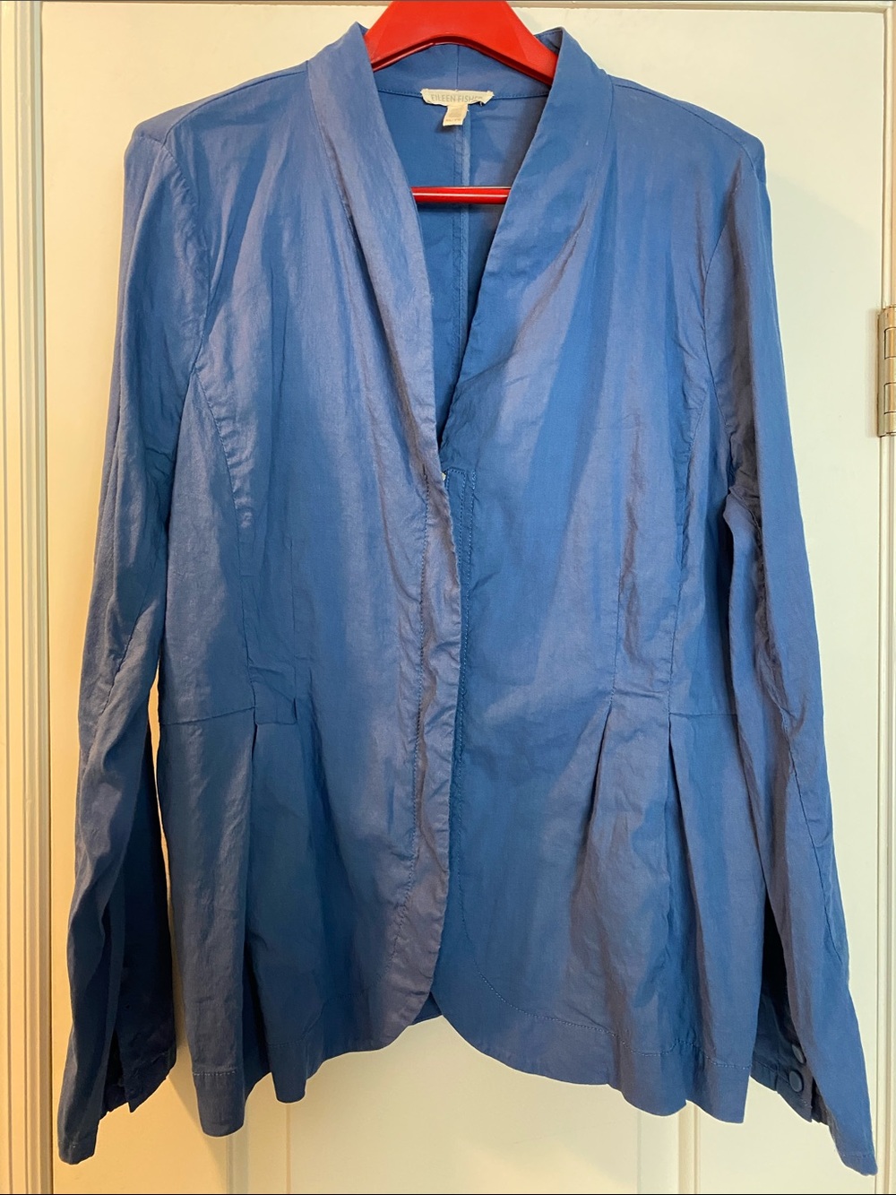 Eileen Fisher Organic Linen Stretch Beautiful Blue Front Full Zip Jacket
